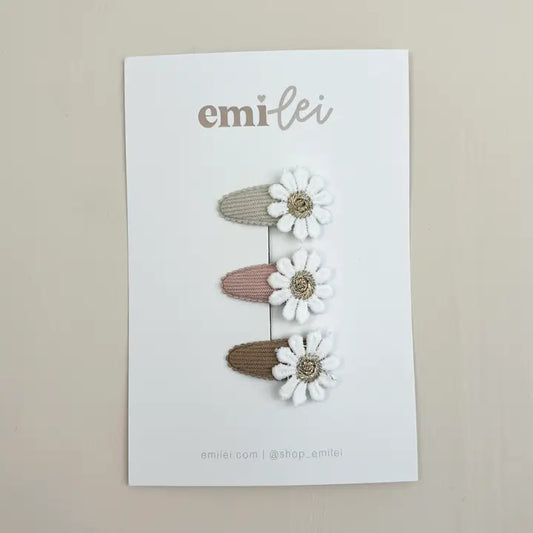 Emi Lei Mini Fabric Hair Clip Snap Barrettes - Set of 3