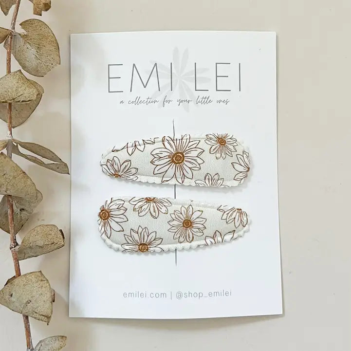 Emi Lei Fabric Hair Clip Snap Barrettes - Set of 2