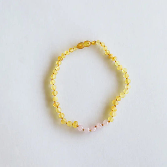 CanyonLeaf Raw Honey Baltic Amber + Rose Quartz - Necklace