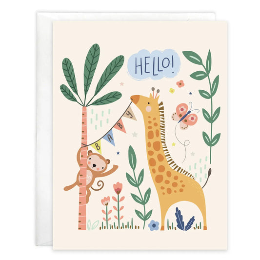 Gina B Designs Baby Greeting Card - Giraffe and Monkey
