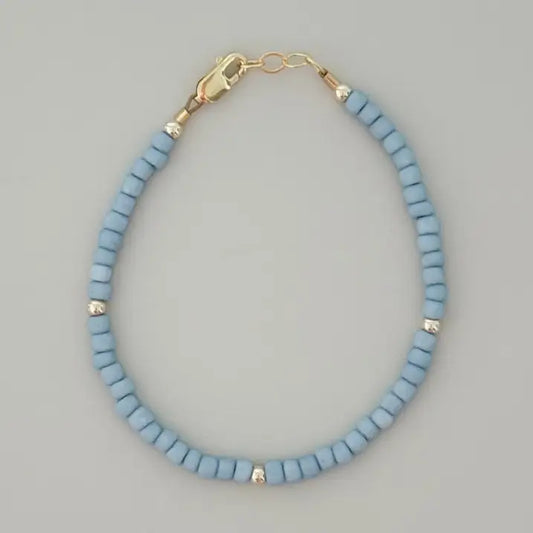 LittleLundsCo Sky Blue Gold-Filled Beaded Bracelet