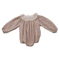 Mebie Baby Camel Gingham Lace Bubble Romper