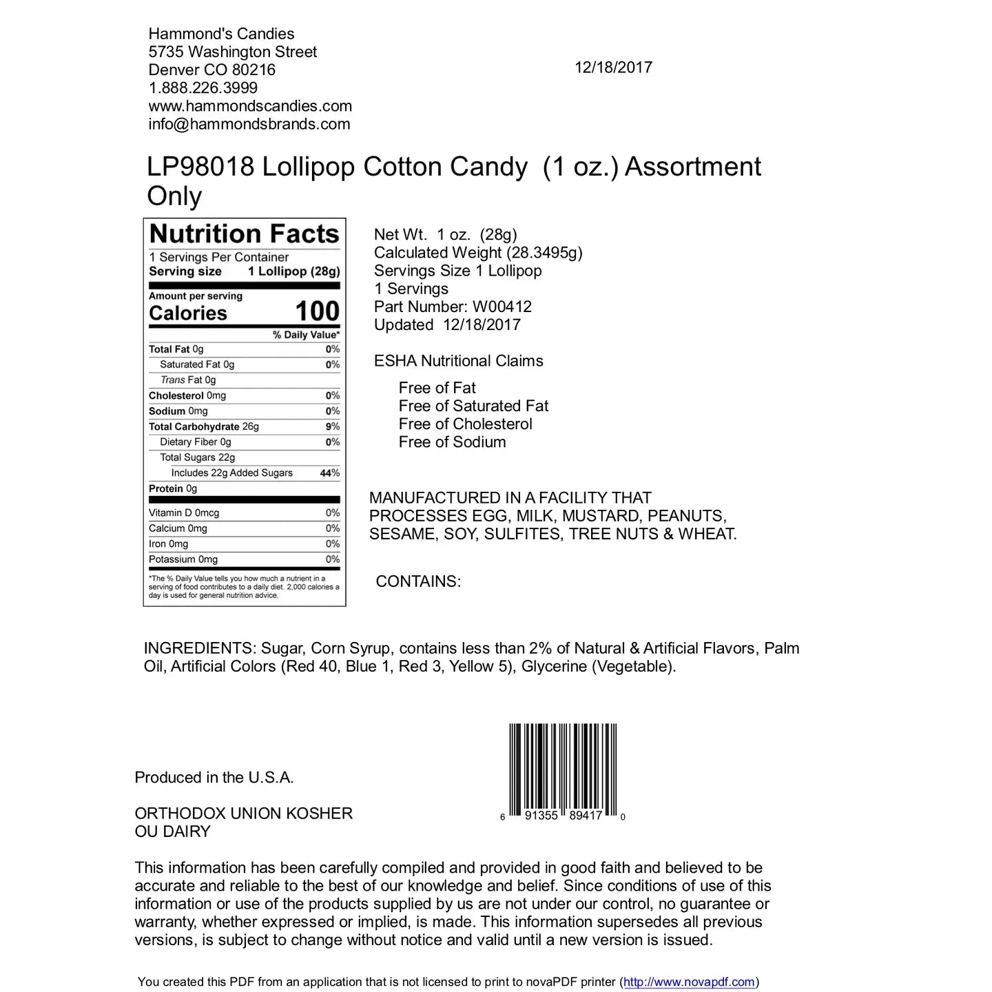 Hammonds Candies Easter Egg Lollipops