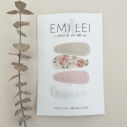 Emi Lei Fabric Hair Clip Snap Barrettes - Set of 4