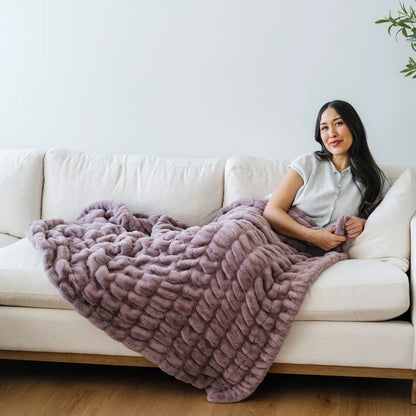 Saranoni Double Ruched Faux Fur Throw Blankets