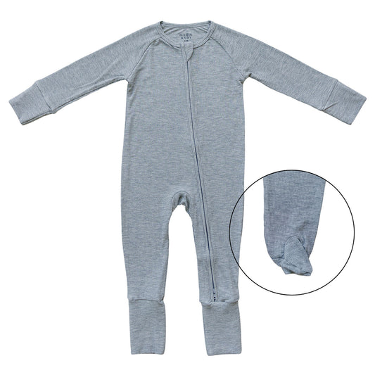 Mebie Baby Ribbed Bamboo Zipper Pajama - Heather Grey