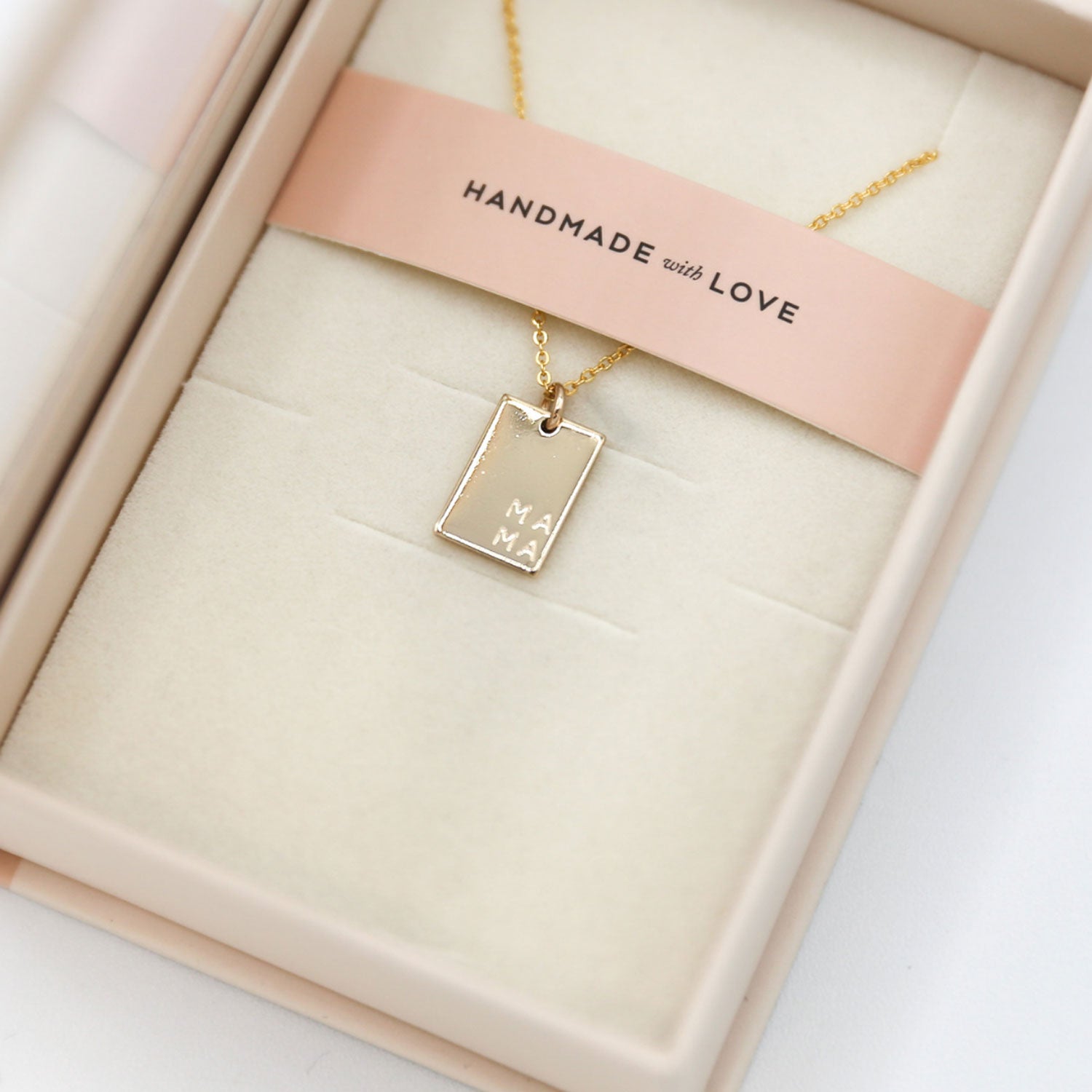 Made by Mary Gold Filled Mini Lennon Rectangle Necklace - "MAMA"