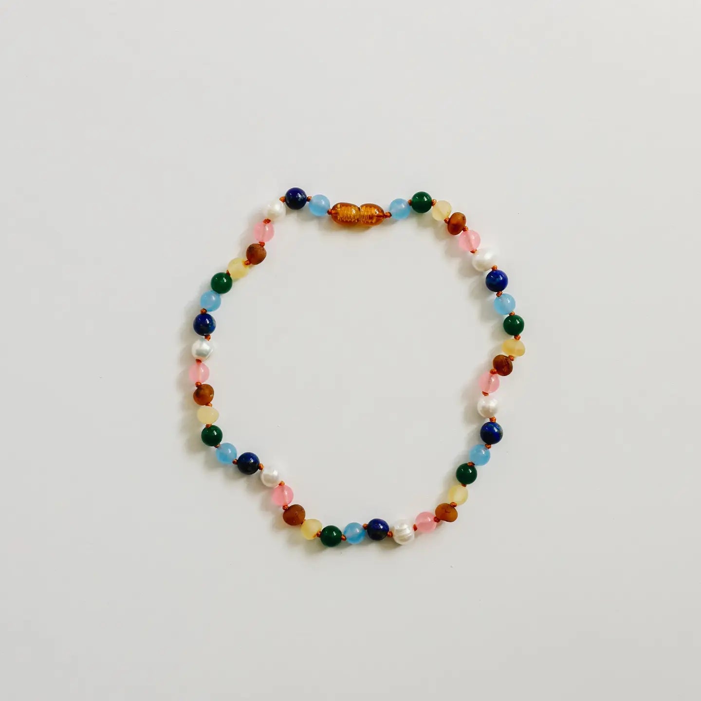 CanyonLeaf Raw Baltic Amber and Pearl Necklace + Sweet Pink Gemstones