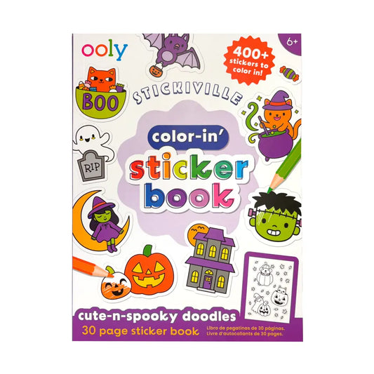 OOLY Stickiville Color-In' Sticker Book - Cute N Spooky Doodles - 30 Sheets