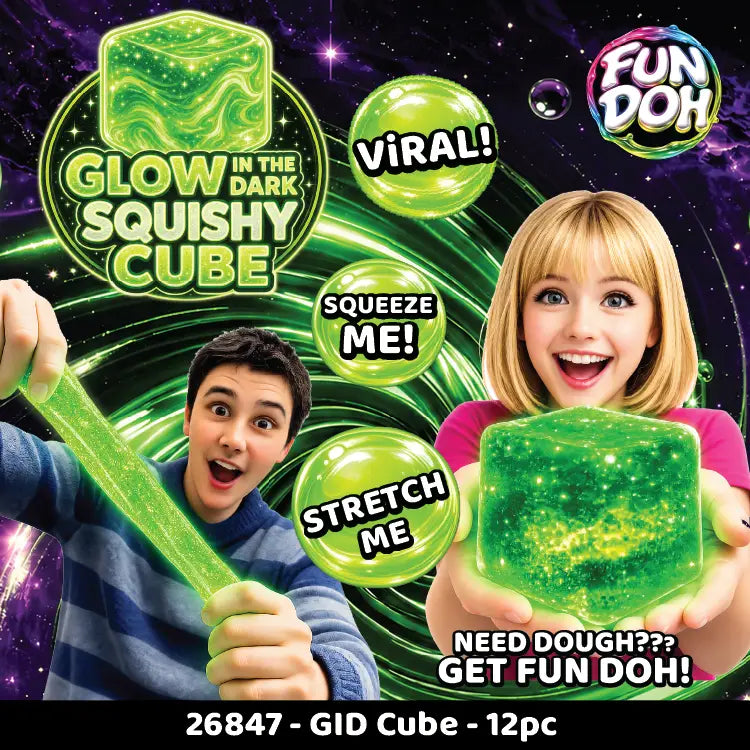 Novelty Brands Fun Doh Glow in the Dark Squishy Sparkle Cube - 1 Pc Random Variety