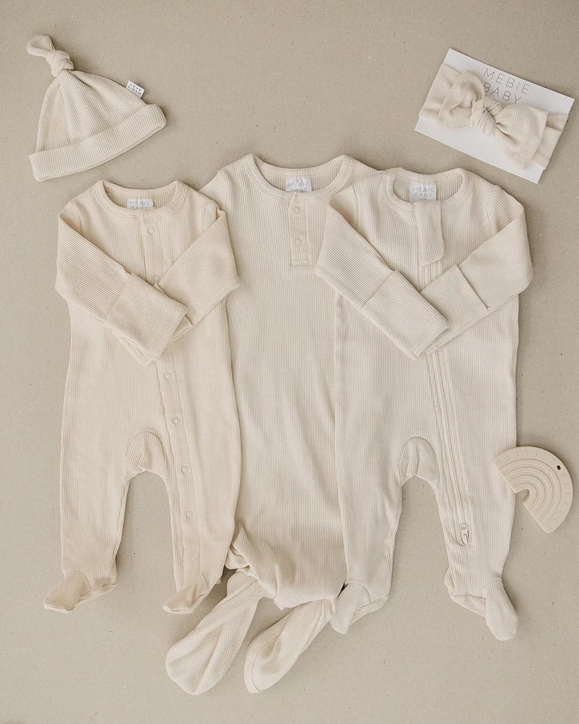 Mebie Baby Vanilla Organic Cotton Ribbed Knot Gown