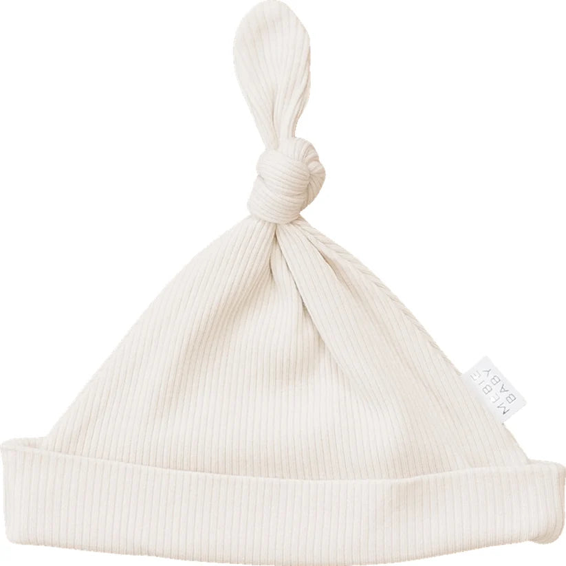 Mebie Baby Vanilla Organic Ribbed Newborn Knot Hat