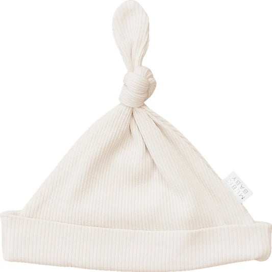 Mebie Baby Vanilla Organic Ribbed Newborn Knot Hat