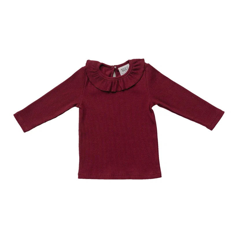 Mebie Baby Burgundy Ribbed Ruffle Long Sleeve Top