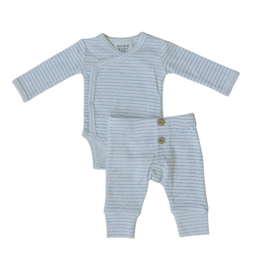 Mebie Baby Blue Stripe Pointelle Layette Set