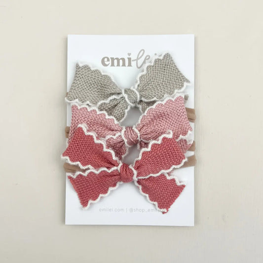 Emi Lei Scalloped Bow Headbands Set of 3 - Sage/pink/rose
