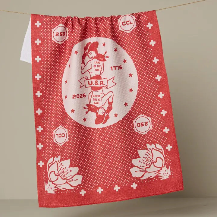 Geometry USA Cowgirl Red Tea Towel