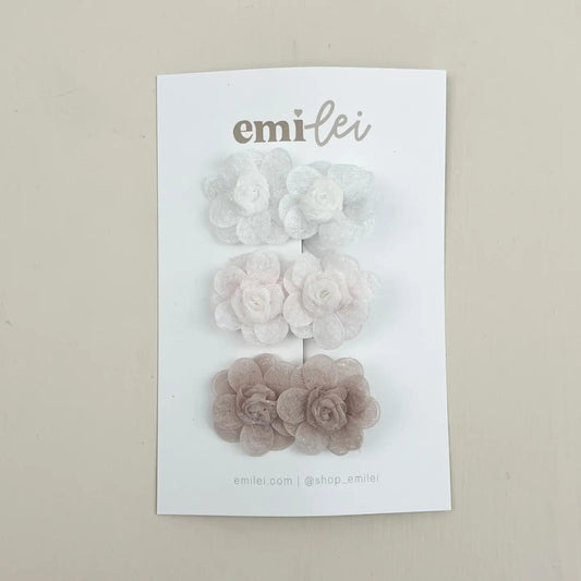 Emi Lei Shimmer Flower Hair Clips - Set of 3