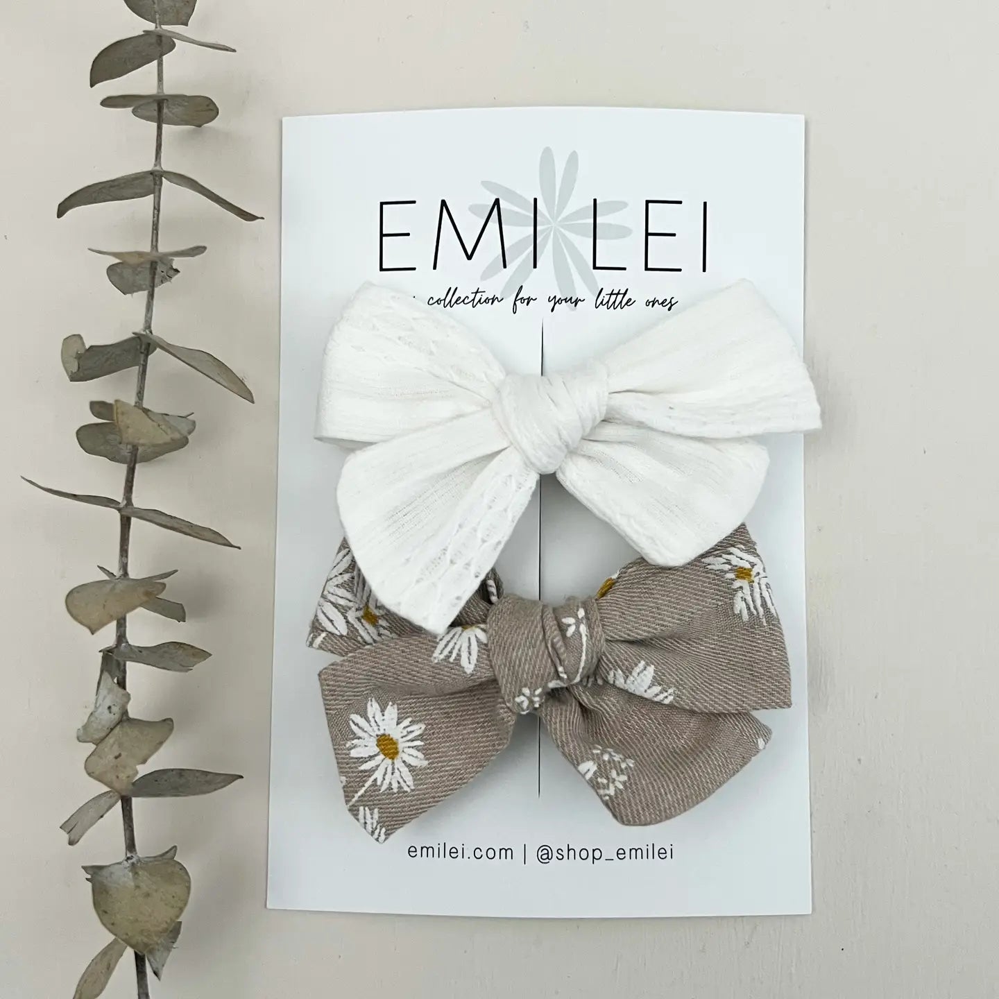 Emi Lei Alligator Clip Bow Set - Stitched White/Neu Daisy