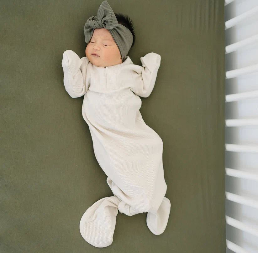 Mebie Baby Vanilla Organic Cotton Ribbed Knot Gown