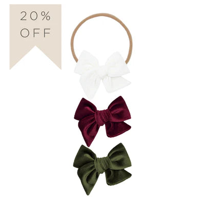 Lou Lou and Company Velvet Bow 3 Pack Small Headbands