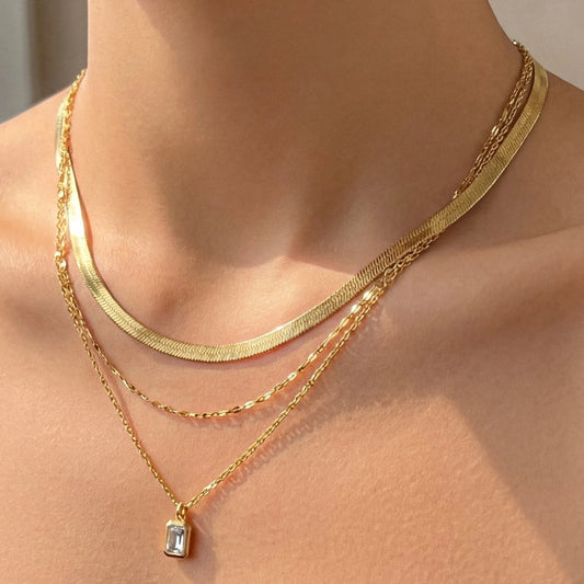 Fame Assorted Three Layered Cz Charm Chain Necklace