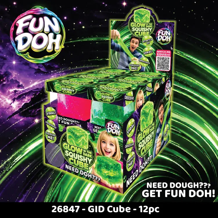 Novelty Brands Fun Doh Glow in the Dark Squishy Sparkle Cube - 1 Pc Random Variety
