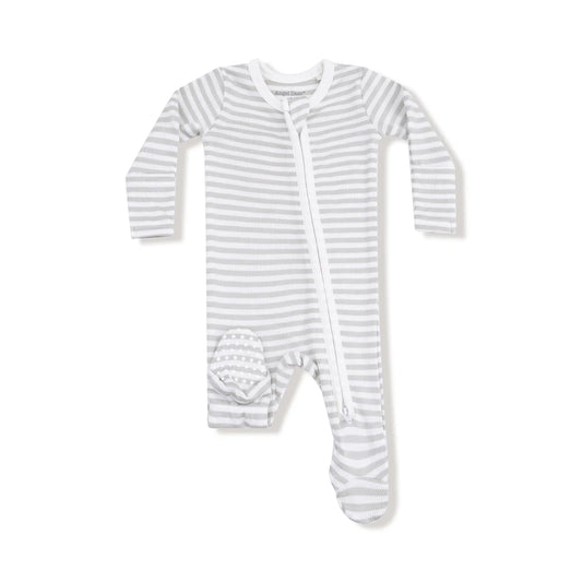 Angel Dear Ribbed Modal 2 Way Zipper Footie - Stripe - Mineral Grey/ White