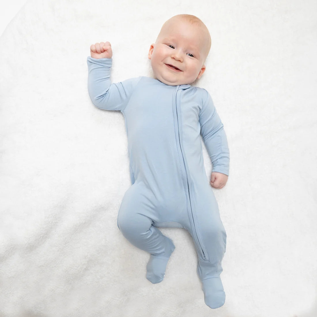 Angel Dear Solid Blue Fog - 2 Way Zipper Footie