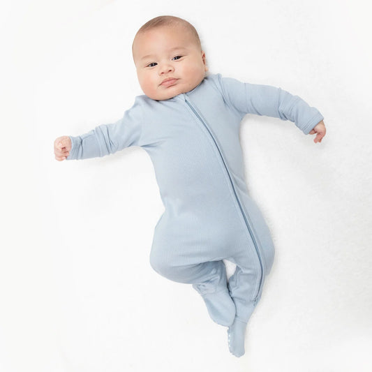 Angel Dear Solid Sheer Blue Rib - 2 Way Zipper Footie