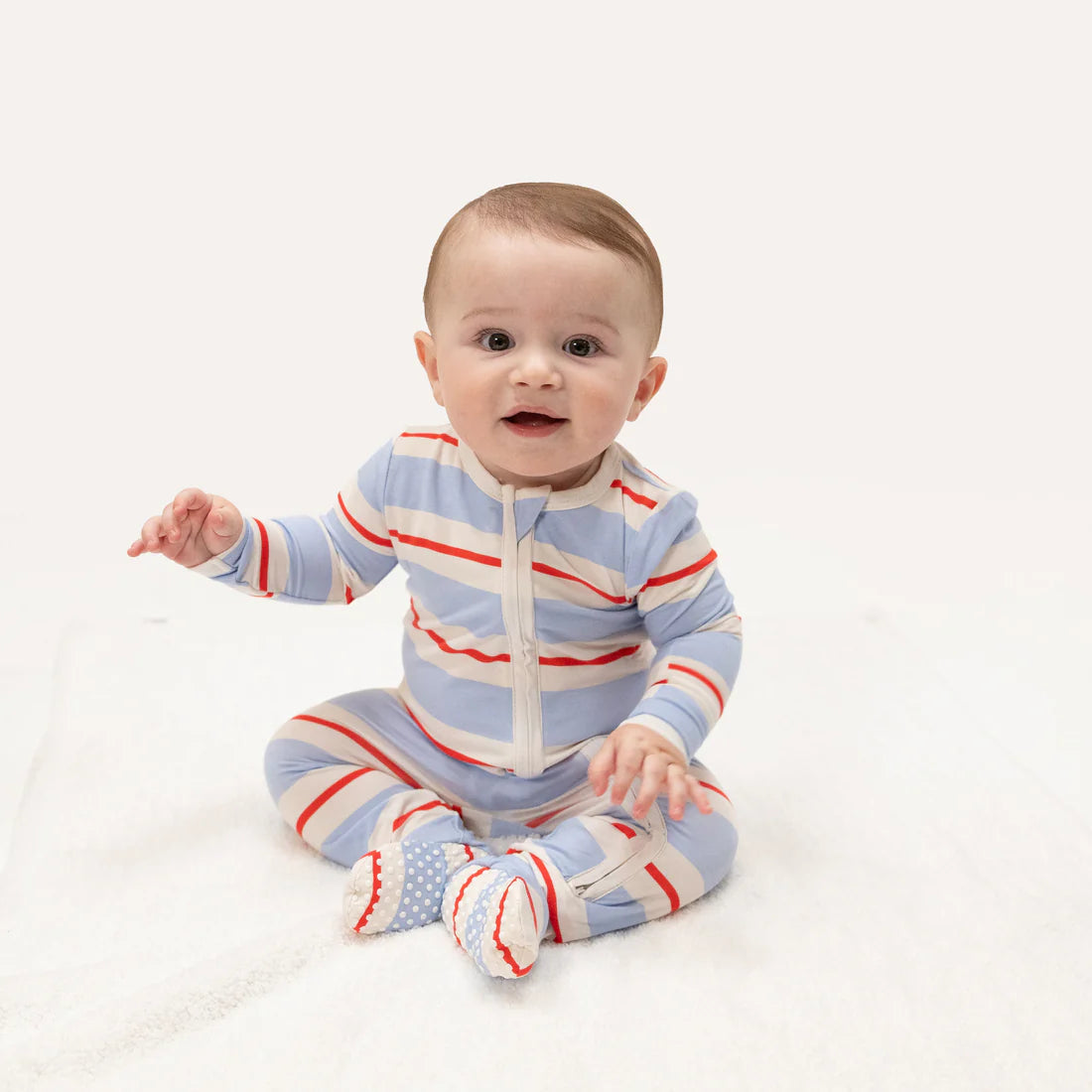 Angel Dear Bamboo 2 Way Zipper Footie - Preppy Rugby