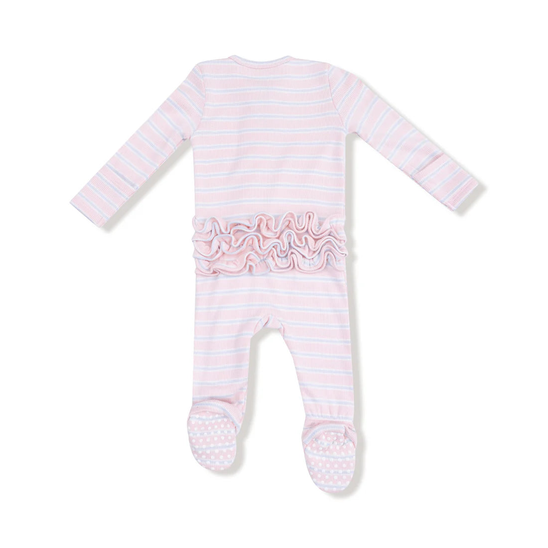 Angel Dear Bamboo 2 Way Zipper Ruffle Back Footie - Multi Stripe - Pink