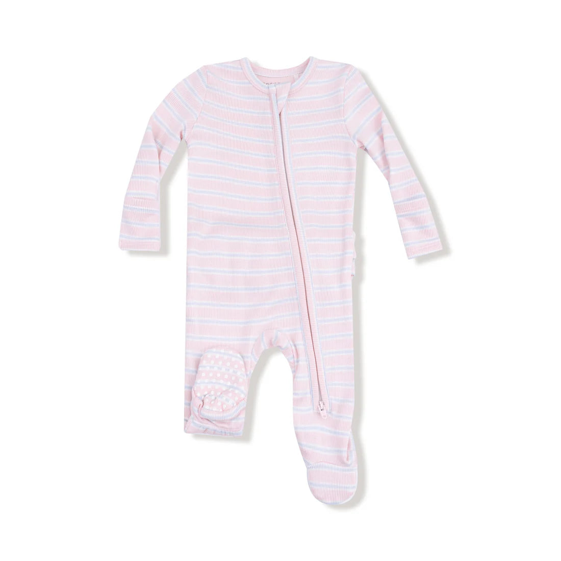 Angel Dear Bamboo 2 Way Zipper Ruffle Back Footie - Multi Stripe - Pink