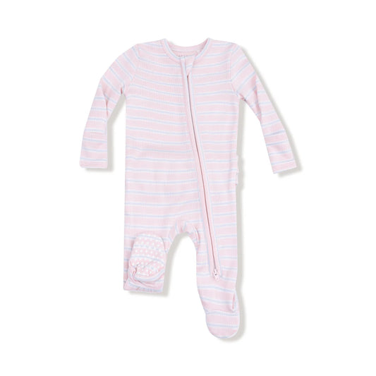 Angel Dear Bamboo 2 Way Zipper Ruffle Back Footie - Multi Stripe - Pink