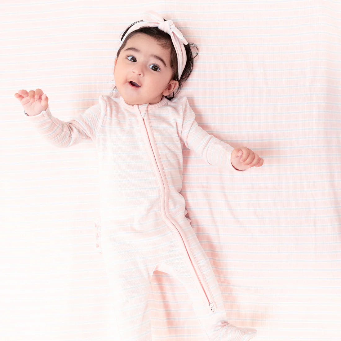 Angel Dear Bamboo 2 Way Zipper Ruffle Back Footie - Multi Stripe - Pink