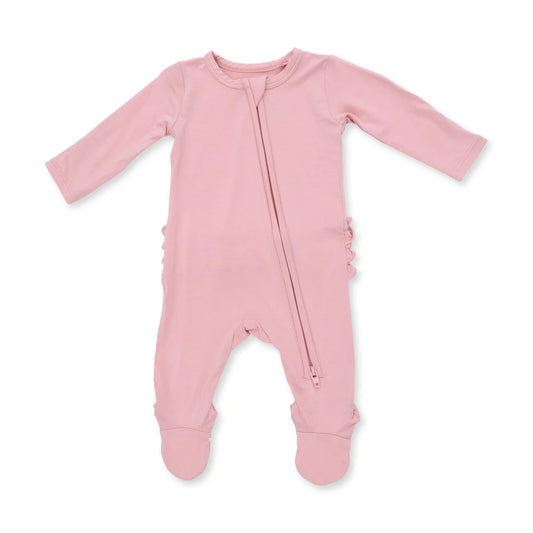 Angel Dear Solid Mellow Rose - 2 Way Ruffle Back Zipper Footie