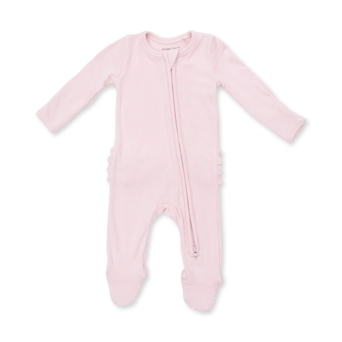 Angel Dear Solid Veiled Pink Rib - 2 Way Ruffle Back Zipper Footie