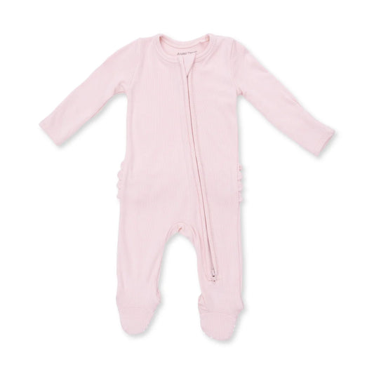 Angel Dear Solid Veiled Pink Rib - 2 Way Ruffle Back Zipper Footie