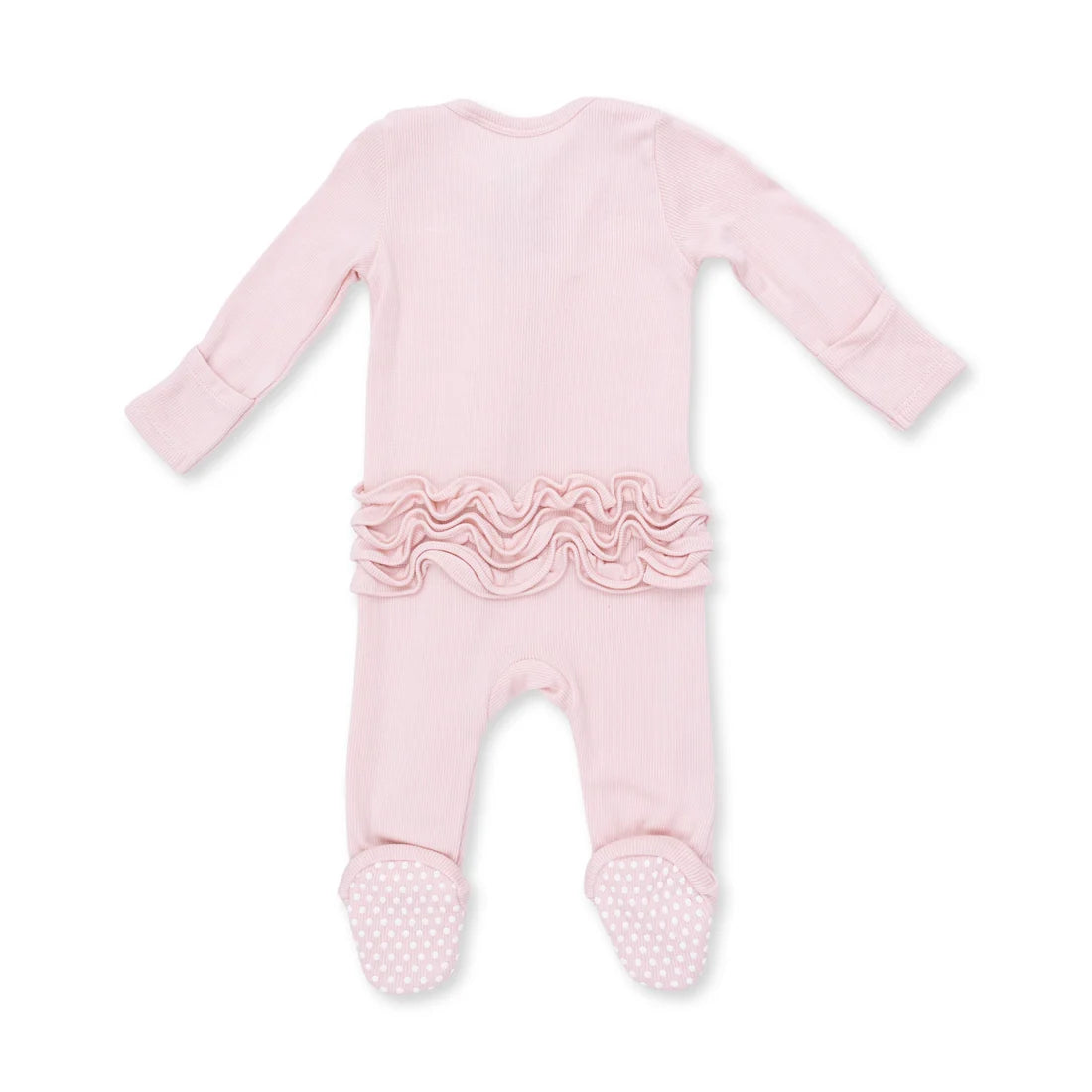 Angel Dear Solid Veiled Pink Rib - 2 Way Ruffle Back Zipper Footie