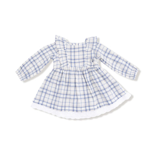 Angel Dear Longsleeve Dress with Eyelet Hem and Diaper Cover - Blue Plaid