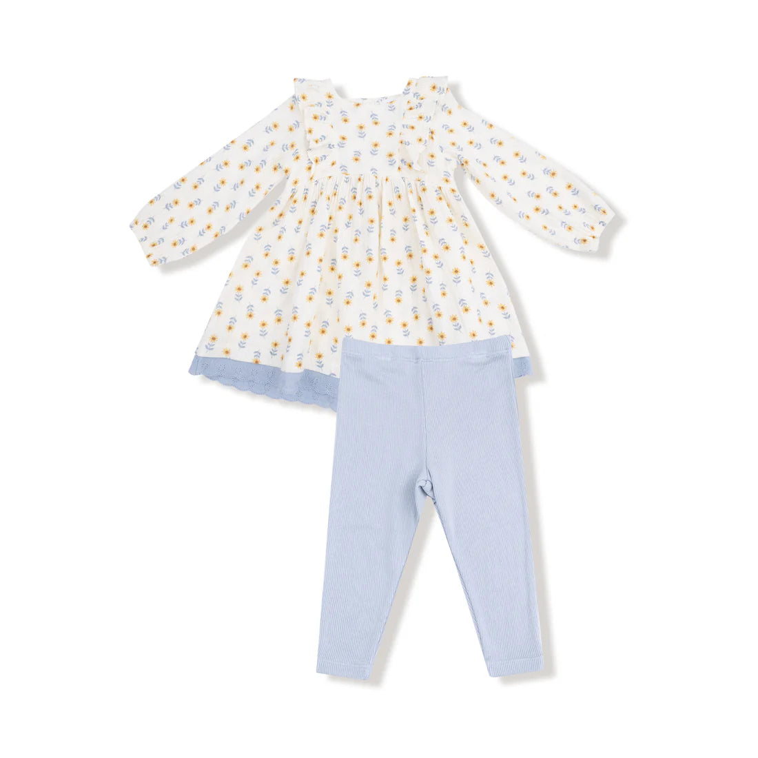 Angel Dear Muslin Dress with Eyelet Trim and Ribbed Leggings - Western Sunflower