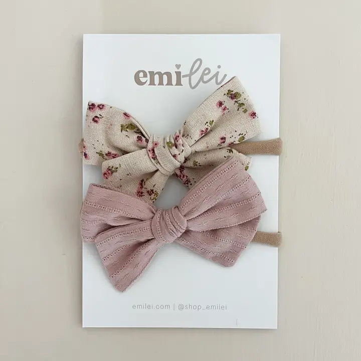 Emi Lei Nylon Stretchy Bow Headband Set - Mauve / Natural Floral