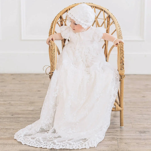 Miriia Eva Jane White Christening Baptism Blessing Gown Baby Girl