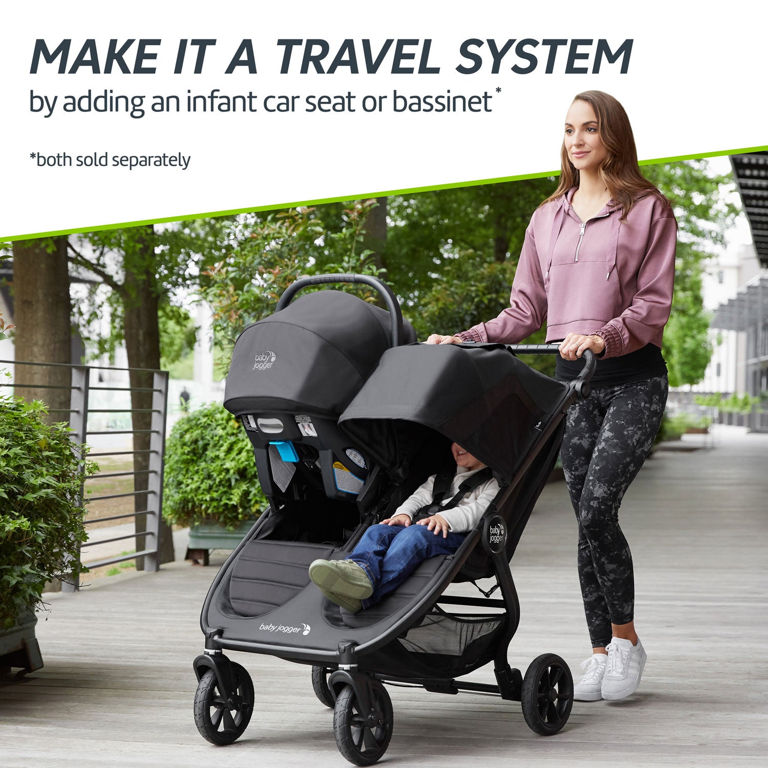 Woman uses Baby Jogger City Mini GT2 Double Stroller