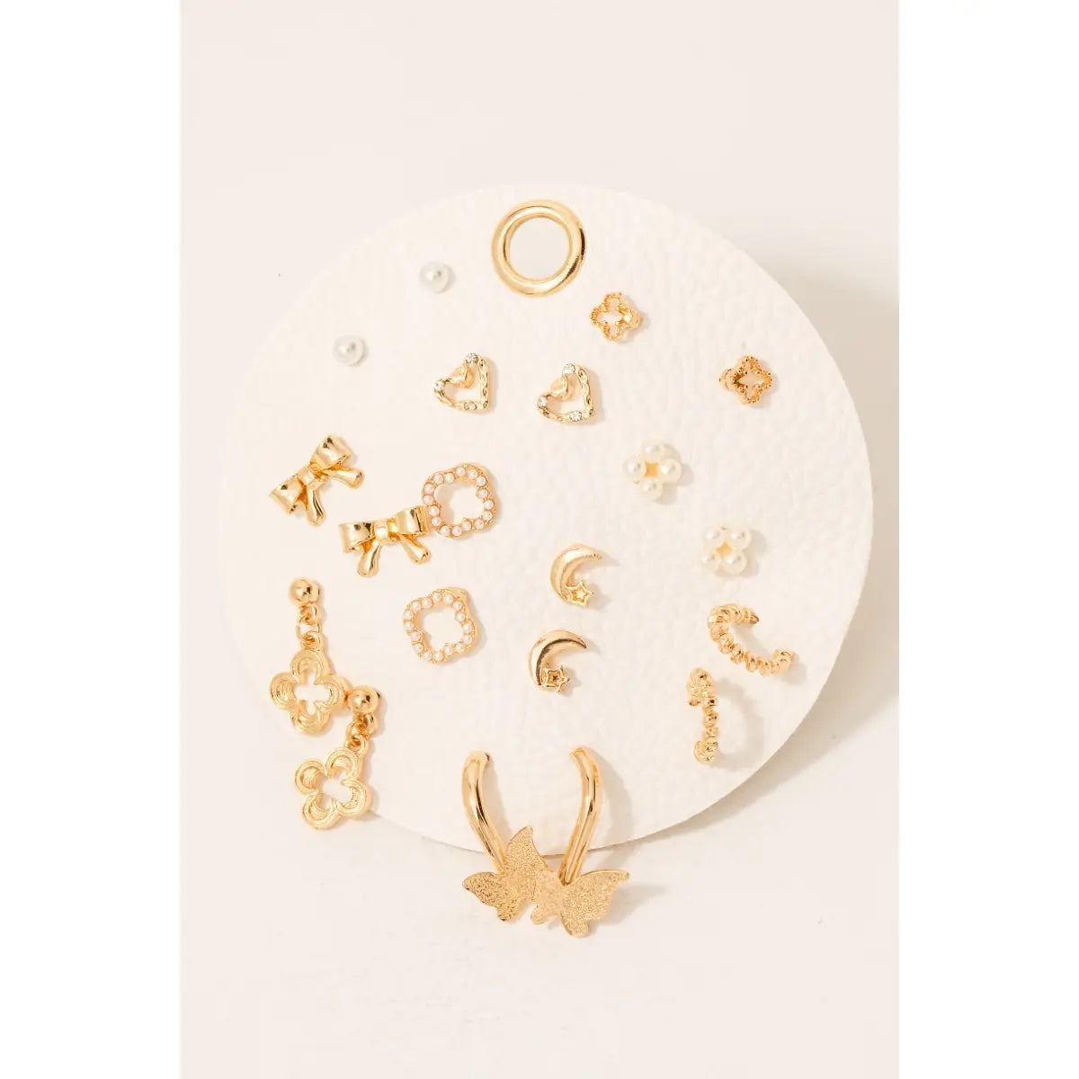 Fame Assorted Mini Bow Clover and Pearl Stud Earrings Set