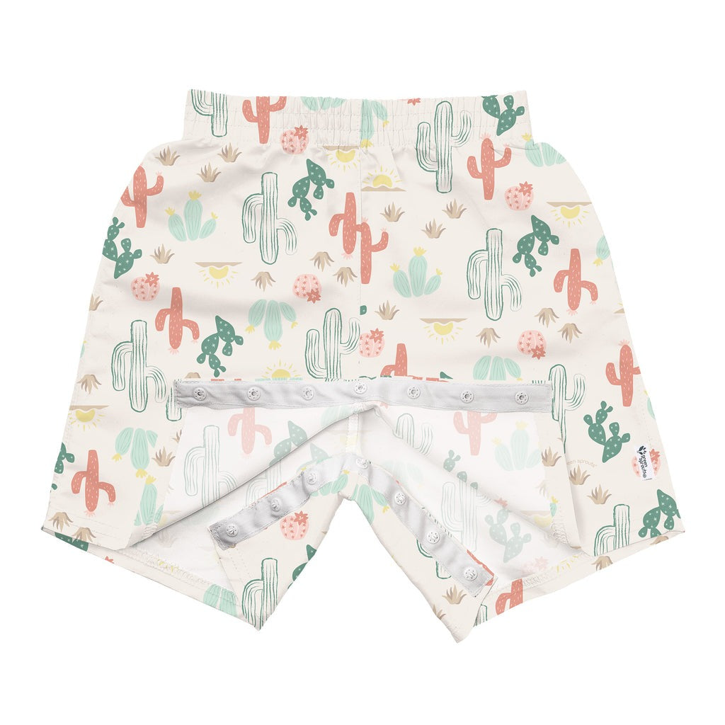 Green Sprouts Easy-Change Eco Swim Trunks - Light Sand Cactus