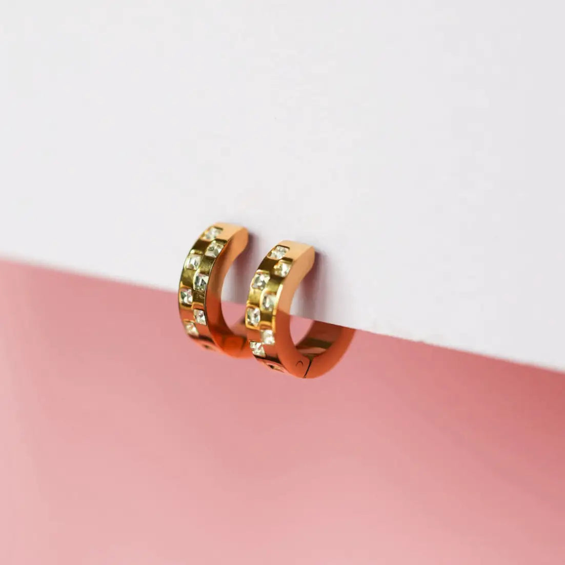 Pierced Co Diamond Checkered Huggies