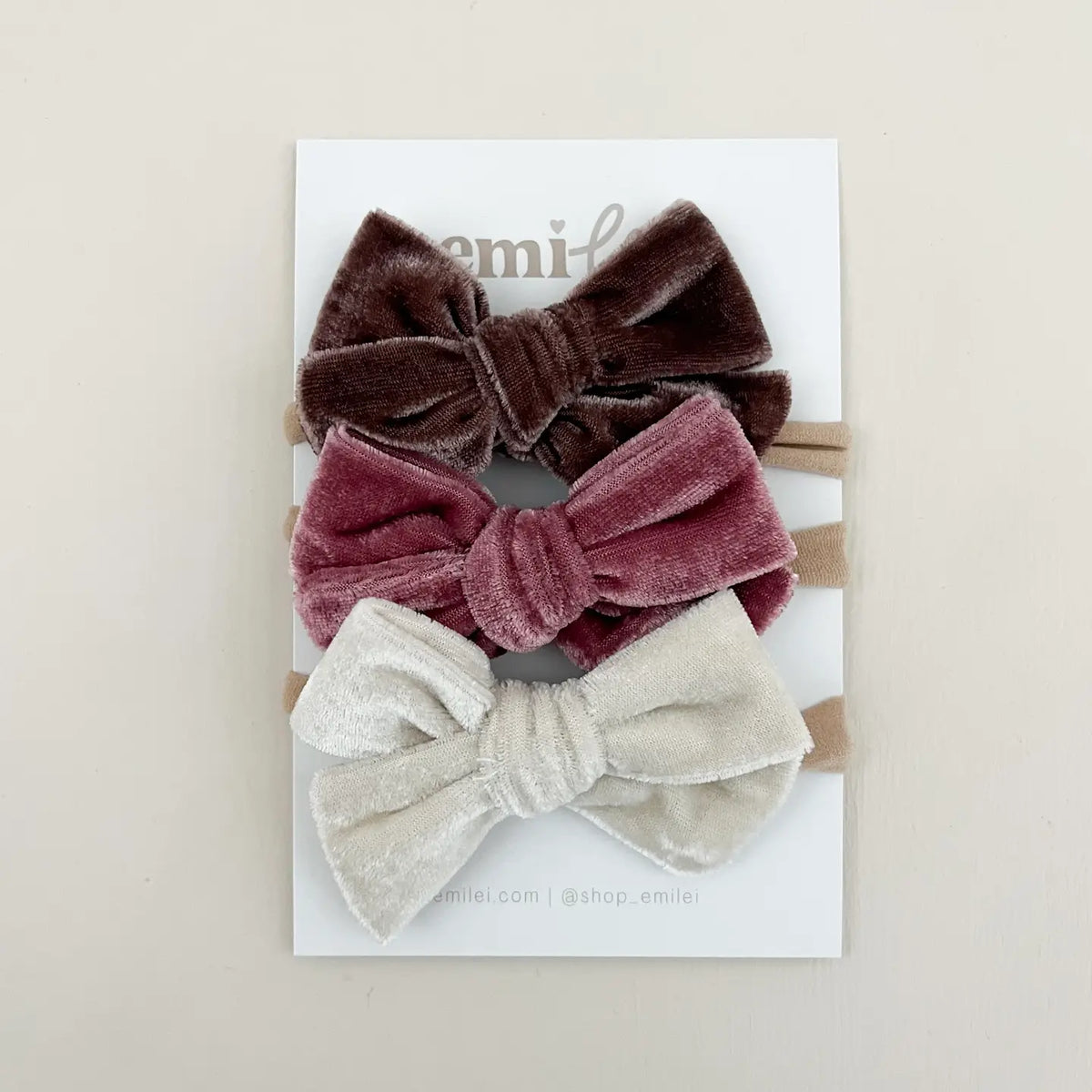 Emi Lei Velvet Nylon Stretchy Bow Headband Set of 3