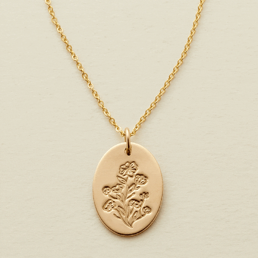 Made by Mary Gold Filled Family Florals Oval Disc Necklace - 3 Blooms