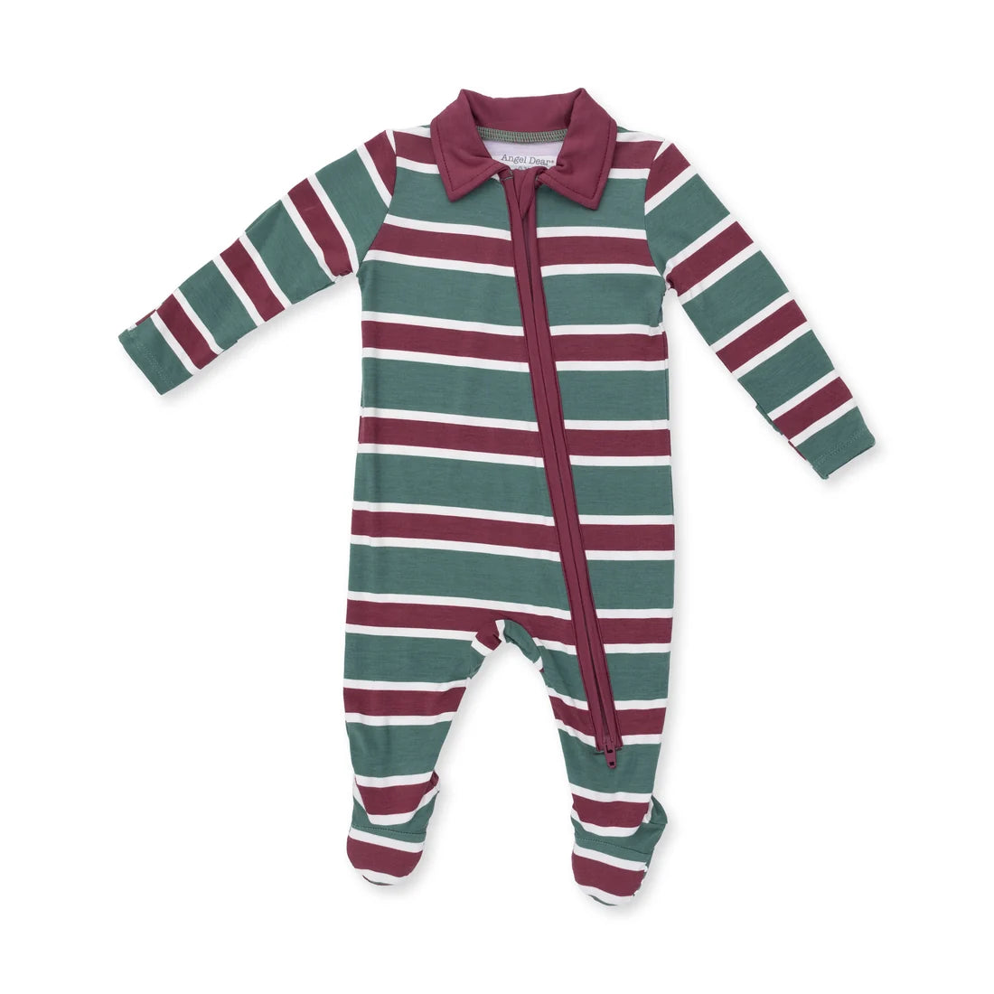 Angel Dear Rugby Stripe Green - Polo 2 Way Zipper Footie